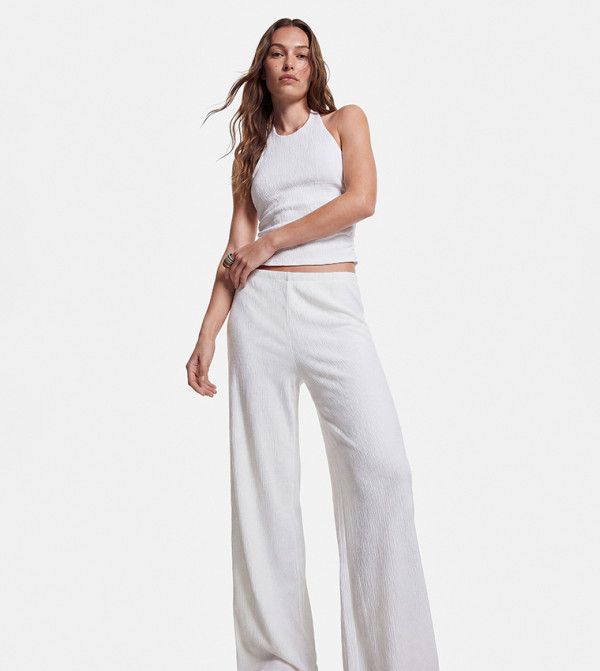 Textured Wide Leg Casual Trousers