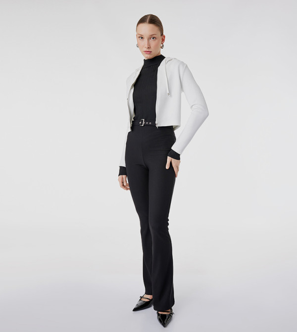 Buckle Belt Detail Flared Pants