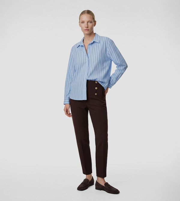 Gold Button Detail High Waist Slim Fit Formal Pants
