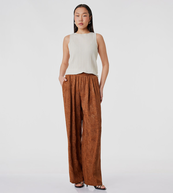 Jacquard Elastic Waist Wide Leg Pants