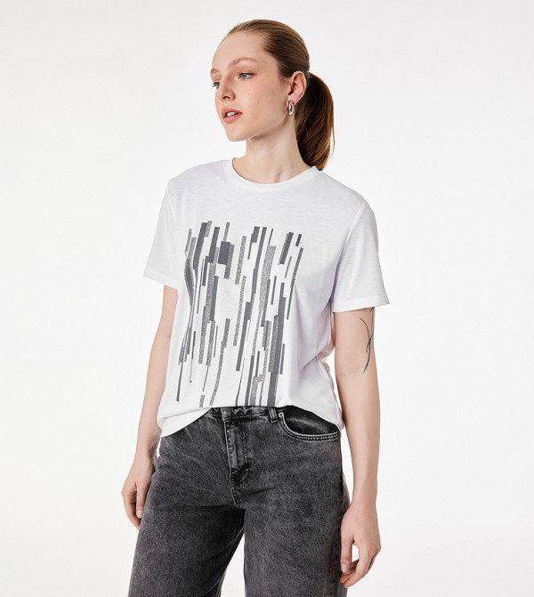 Geometric Print Crew Neck Short Sleeve T-Shirt