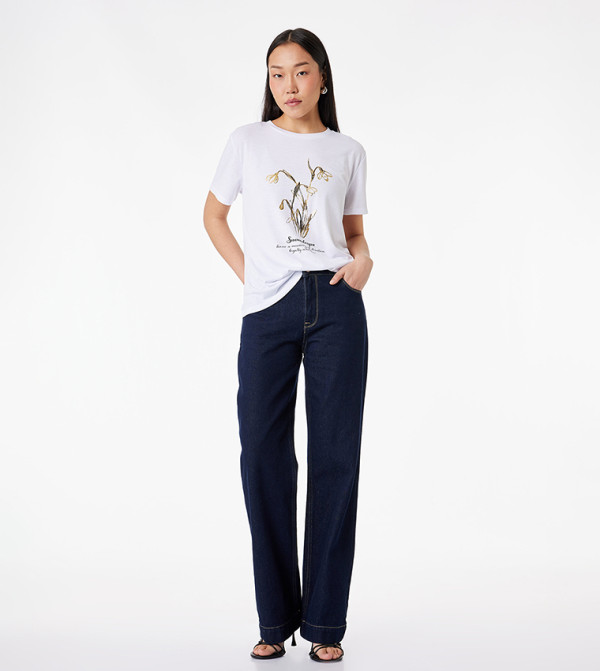 Gold Foil Floral Graphic Short Sleeve T-Shirt