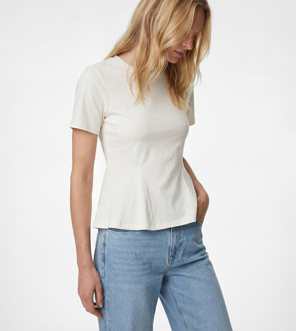Peplum Hem Crew Neck Short Sleeve T-Shirt