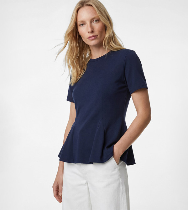Peplum Flare Hem Crew Neck Short Sleeve Top