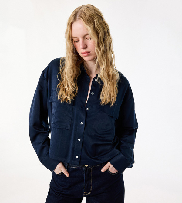 Dual Patch Pocket Long Sleeve Oversized Shirt