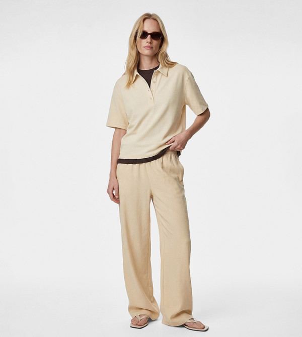 Solid Button Placket Short Sleeves Polo T-Shirt
