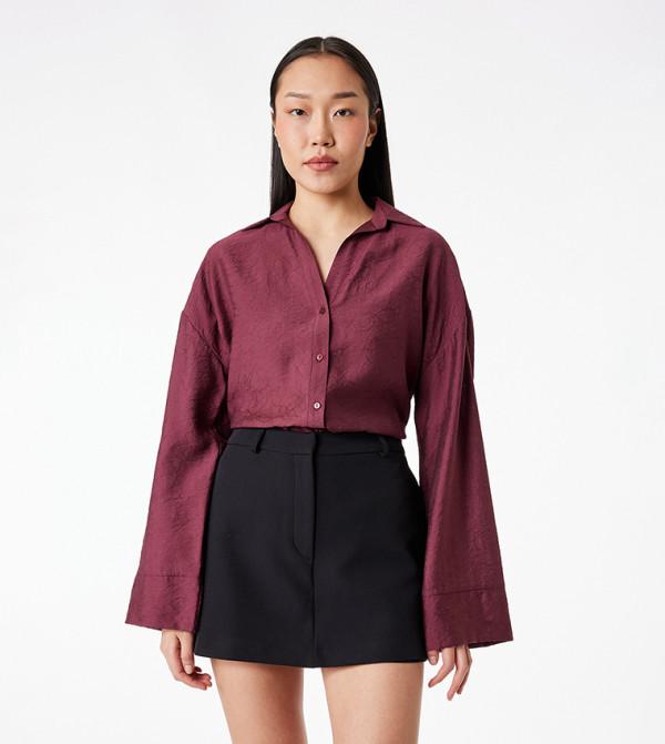 Floral Embossed Bell Sleeve Oversized Shirt