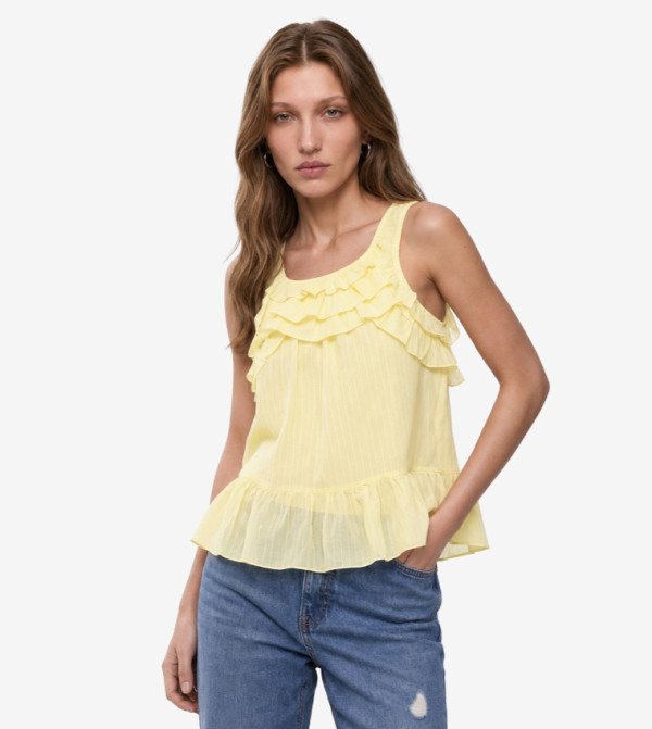Solid Ruffle Detail Sleeveless Top