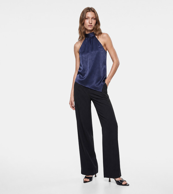 Solid Halterneck Asymmetric Top