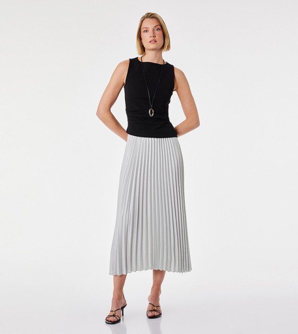 Pleated Flared Midi Skirt
