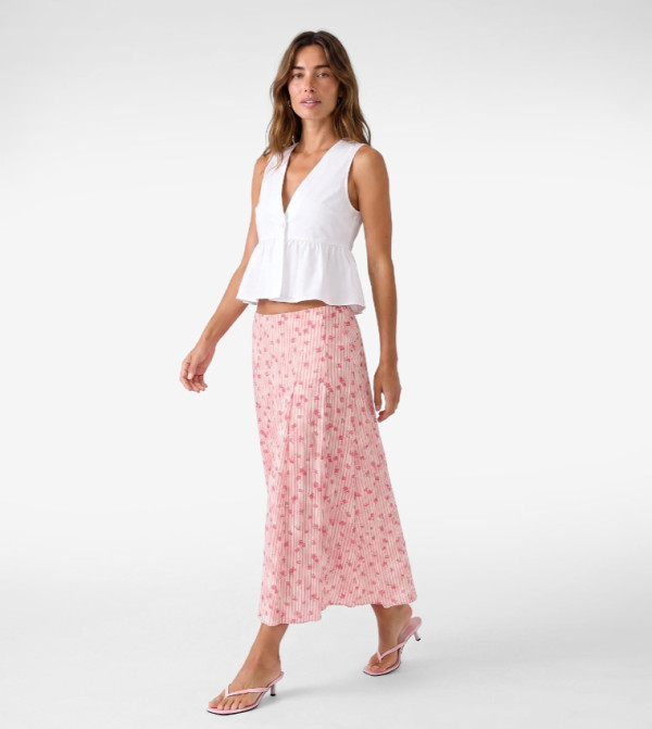Floral Printed Flared Midi Skirt