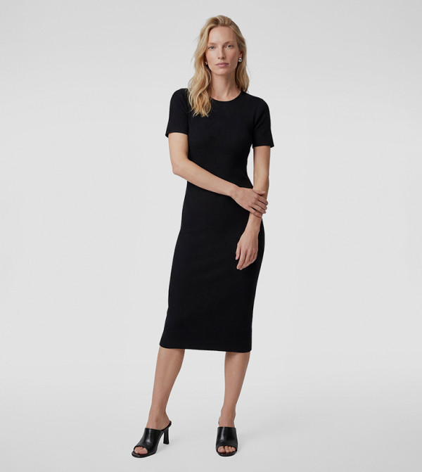 Ribbed Short Sleeves Bodycon Midi Dress