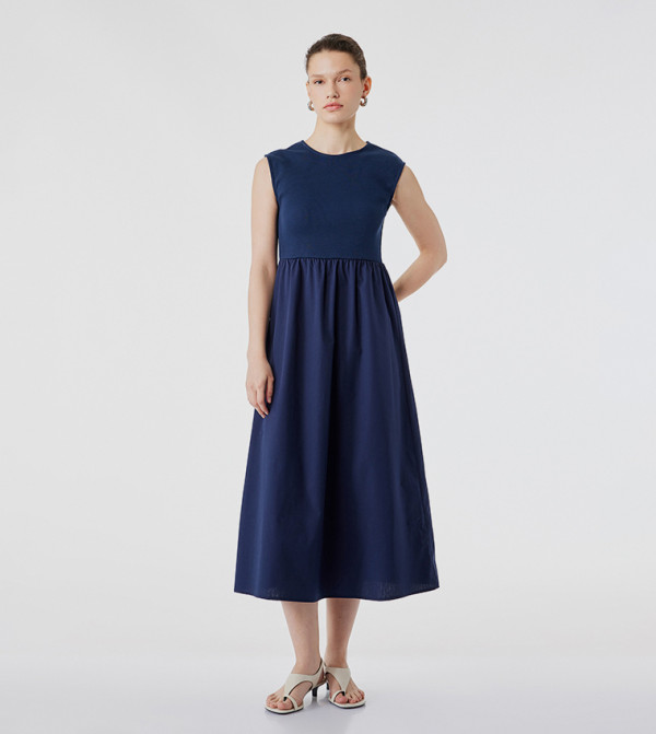 Ribbed Bodice Sleeveless Midi Dress