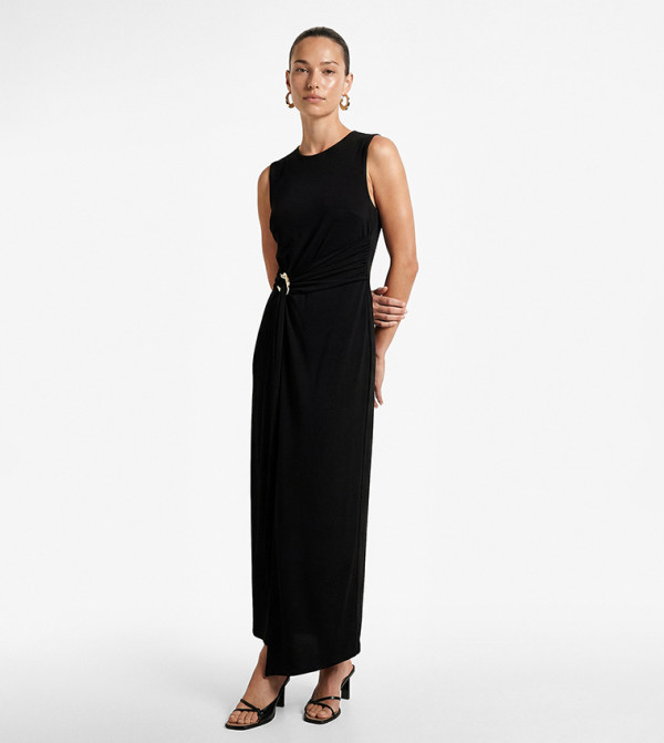 Solid Crew Neck Maxi Dress