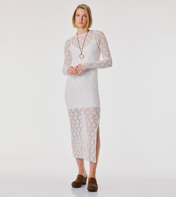 Lace Sheer Long Sleeves Bodycon Midi Dress