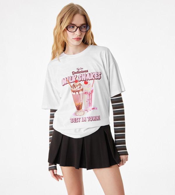 Milkshake Graphic Print Short Sleeve Oversized T-Shirt