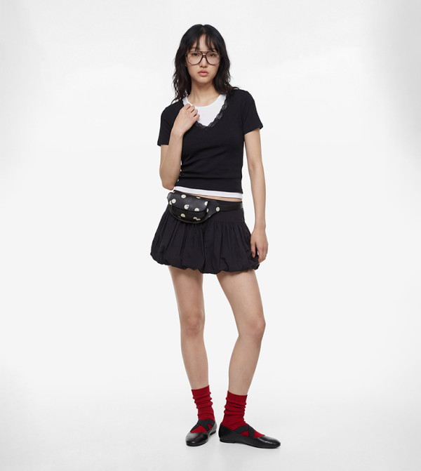 Lace Trim V-Neck Short Sleeve T-Shirt