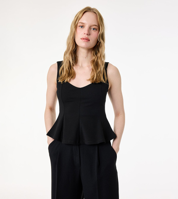 Solid V Neck Peplum Top