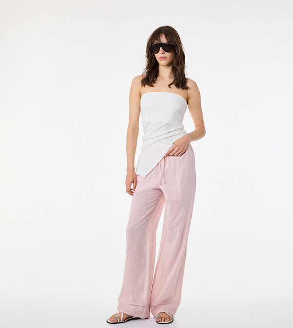 Embroidered Drawstring Waist Pants