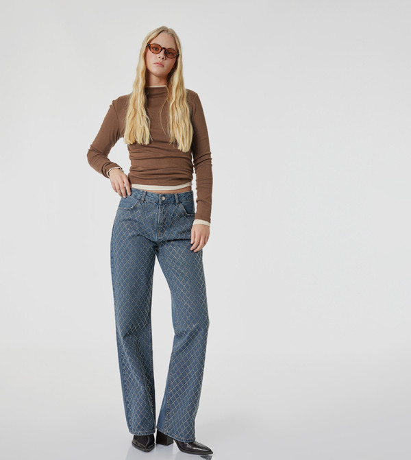 Diamond Studded Straight Fit Jeans