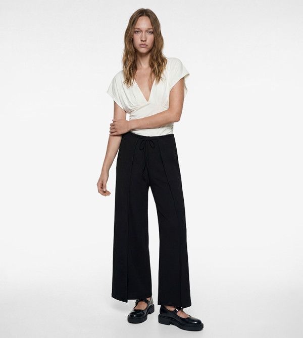 Solid V Neck Casual Top