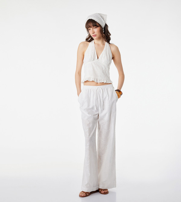 Embroidered Halterneck Crop Top