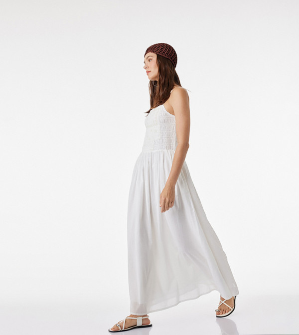 Embroidered Square Neck A-Line Maxi Dress
