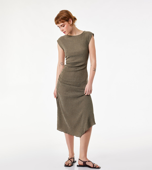 Ruched Side Cap Sleeve Bodycon Midi Dress