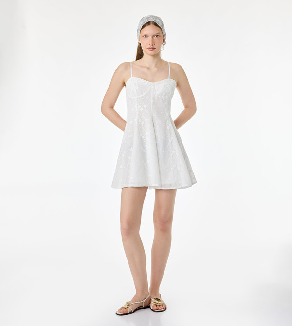 Floral Embroidered Sweetheart Neck Mini Dress