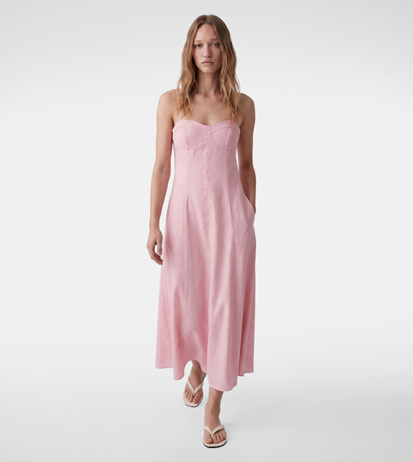 Solid Sweetheart Neck A-Line Midi Dress