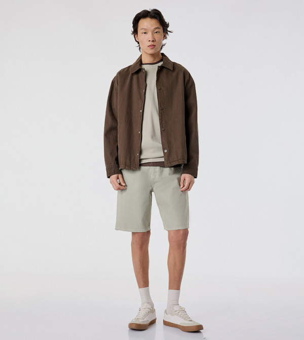 Five Pocket Knee Length Denim Shorts