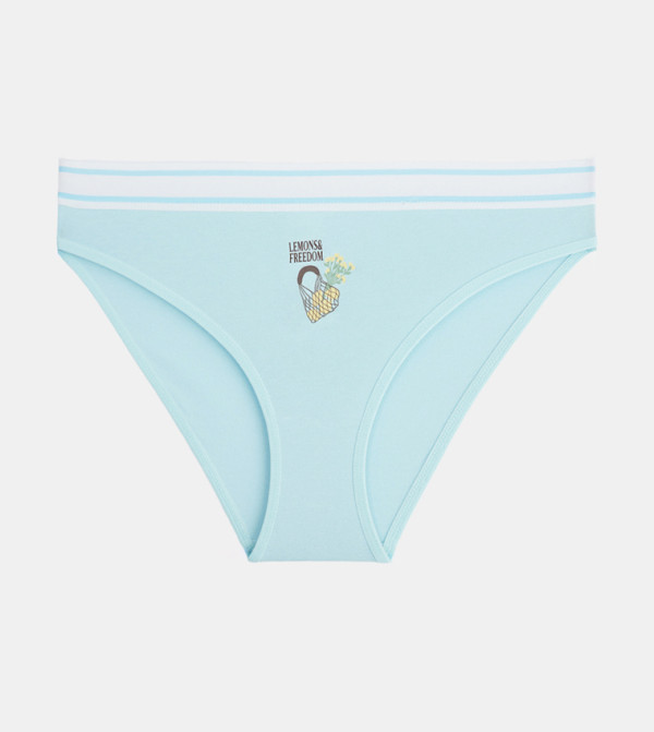 Graphic Print Striped Waistband Bikini Brief