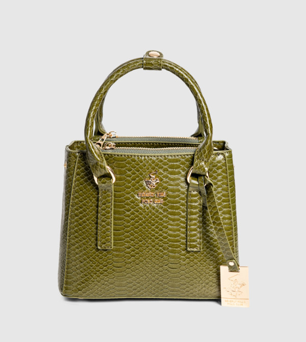 Snake Textured Zip Satchel Bag