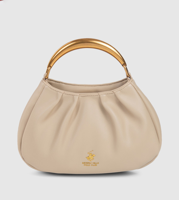 Solid Ruched Gold-Tone Handle Handheld Bag