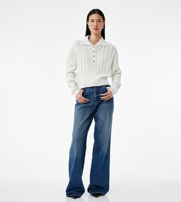 Cable Knit Collared Long Sleeves Sweater