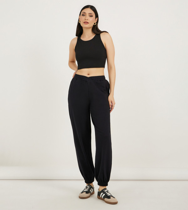 High Rise Cross Waistband Tapered Leg Joggers