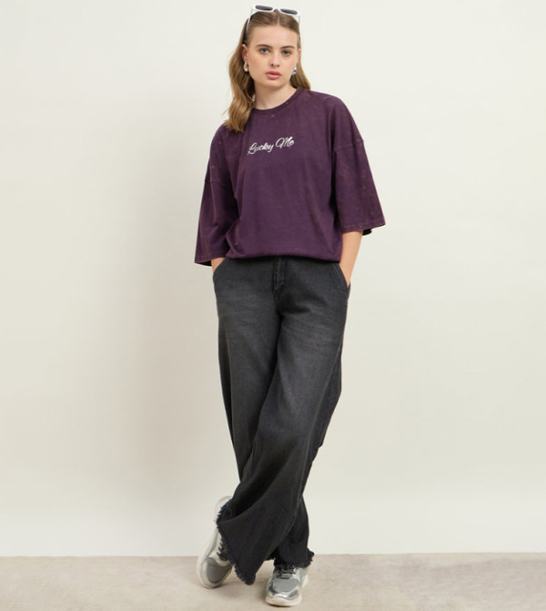 Acid Washed Foil Print Oversized 100% Cotton T-Shirt