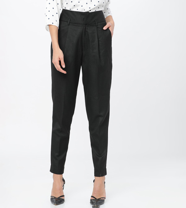 Solid High Rise Regular Fit Trousers