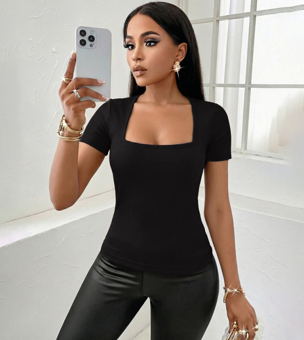 Solid V-Neck Fitted Top