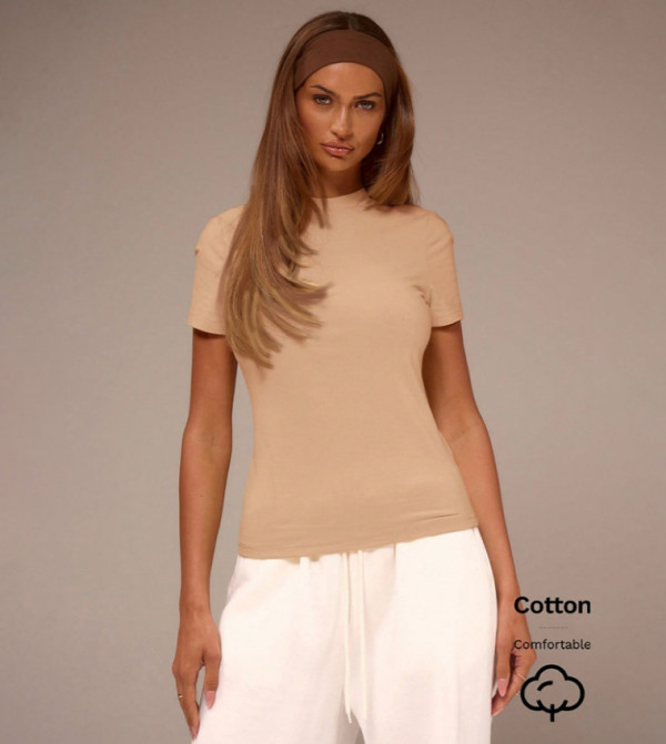 Cotton Solid Crew Neck Short Sleeves T-Shirt