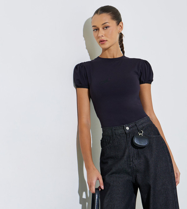 Solid Puff Sleeves Top