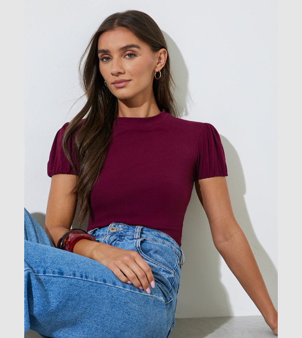 Solid Puff Sleeves Top