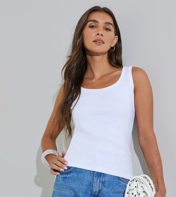 Ribbed Square Neck Tank Top