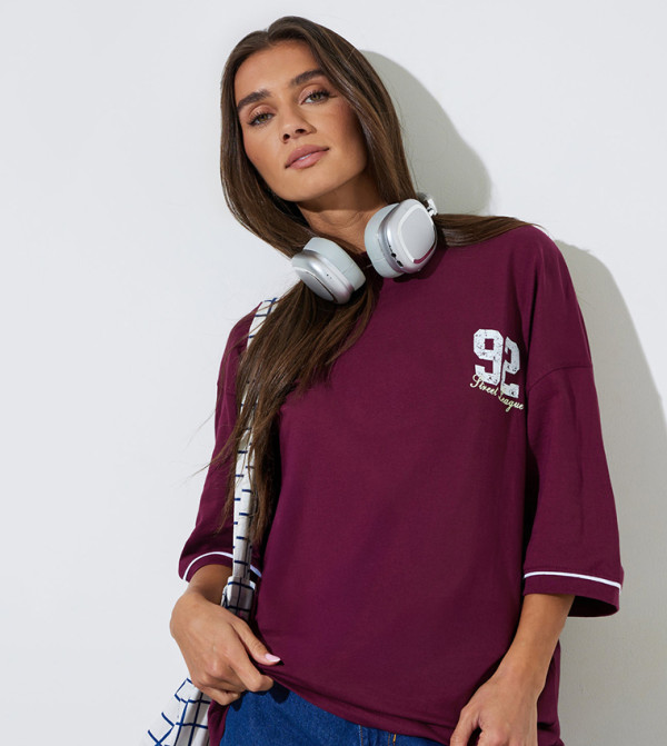 Graphic Print Contrast Trims Oversized T-Shirt