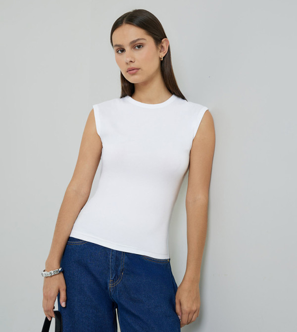 Solid Crew Neck Fitted Tank Top