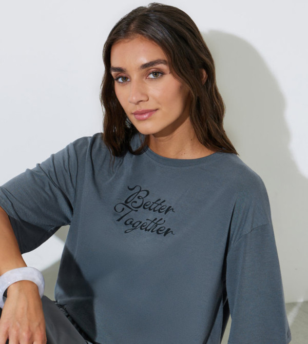 Front Slogan Drop Shoulder Oversized T-Shirt