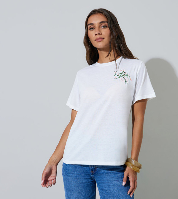 Floral Embroidered Regular Fit T-Shirt