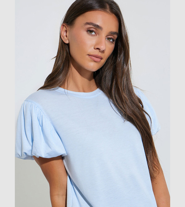 Solid Puff Sleeves Regular Fit Top