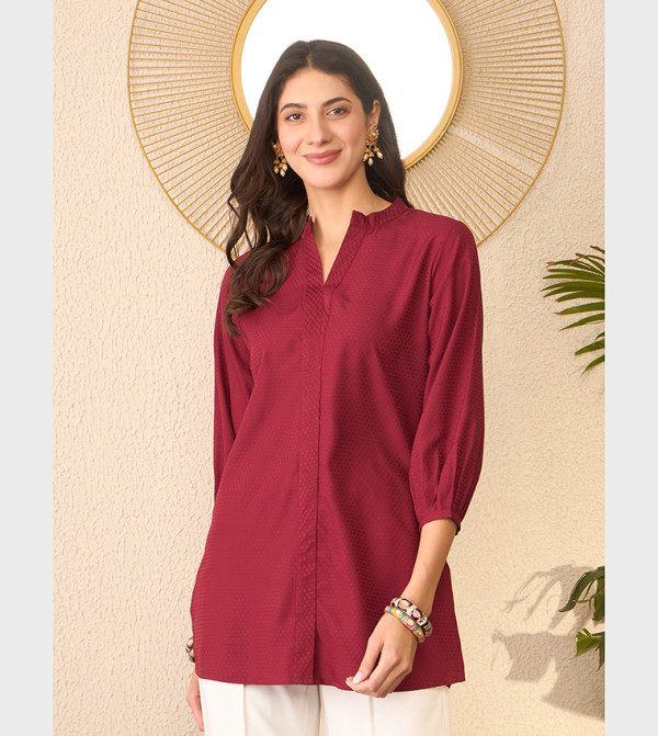 Silk Blend Regular Mandarin Collar Tunic Top