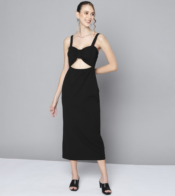 Solid Midi Sheath Dress with Cut-Out Detail